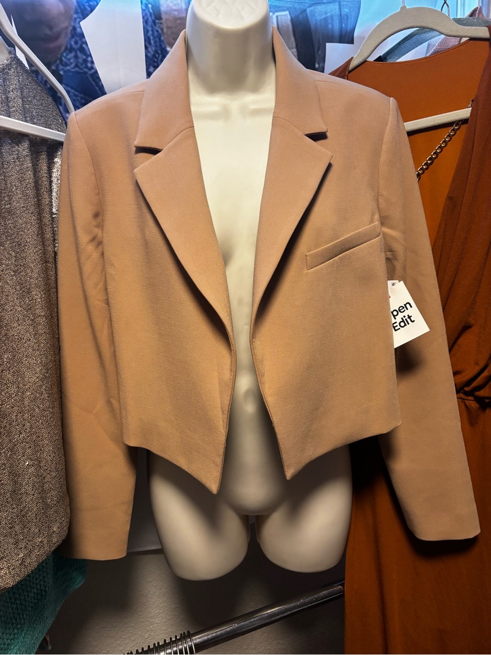 Open Edit Cropped Women's Blazer - Camel Taupe